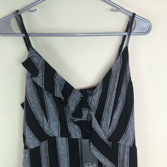 Rails Dress Ariel Stripe Faux Wrap Stripe Ruffle Gray Black Sleeveless Large NWT - Picture 3 of 5